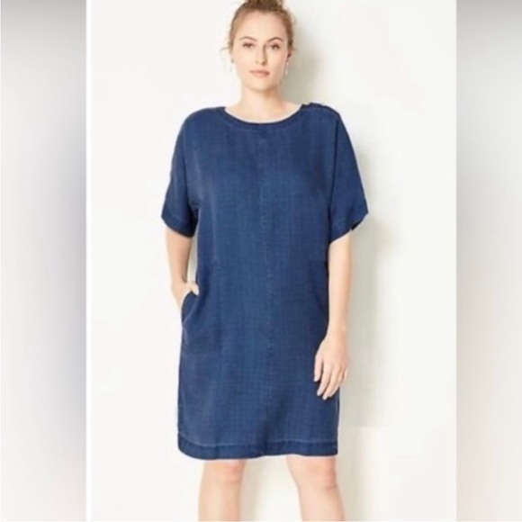 J. Jill PureJill Indigo Shift Dress Women’s Size M Tall Button Pockets 527 - Picture 2 of 10
